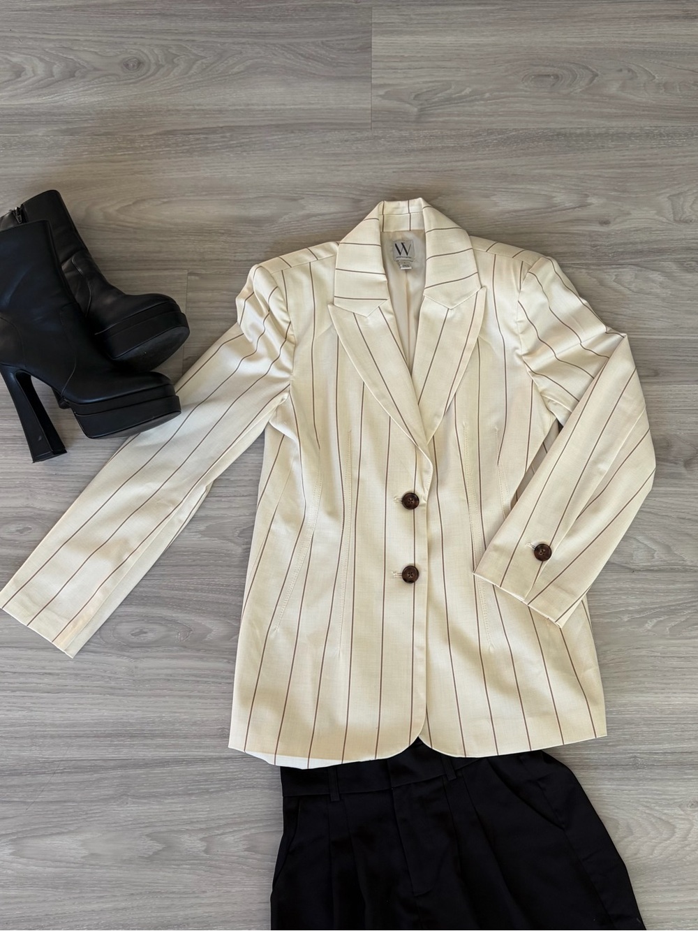 Worthington Cream Blazer with Brown Pinstripes